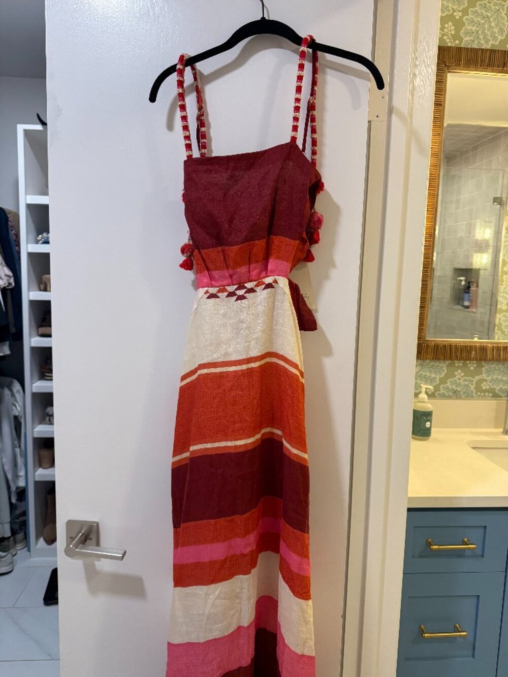 NWT $1550 Johanna Ortiz Bedouin Fucsia Quipu Striped Linen Maxi Dress Sz 6